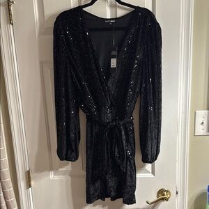 Black Sequin Long Sleeve Dress